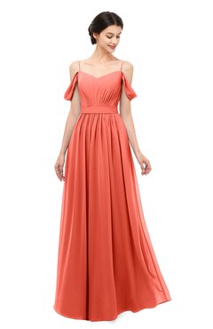 ColsBM Elwyn Living Coral Bridesmaid Dresses Floor Length Pleated V-neck Romantic Backless A-line