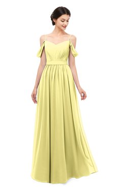 ColsBM Elwyn Pastel Yellow Bridesmaid Dresses Floor Length Pleated V-neck Romantic Backless A-line