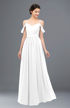 ColsBM Elwyn White Bridesmaid Dresses Floor Length Pleated V-neck Romantic Backless A-line