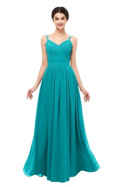 ColsBM Bryn Peacock Blue Bridesmaid Dresses Floor Length Sash Sleeveless Simple A-line Criss-cross Straps