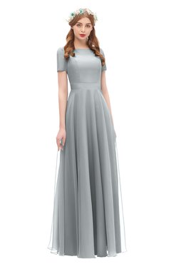 ColsBM Morgan Frost Grey Bridesmaid Dresses Zip up A-line Traditional Sash Bateau Short Sleeve