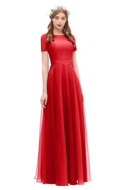 ColsBM Morgan Red Bridesmaid Dresses Zip up A-line Traditional Sash Bateau Short Sleeve