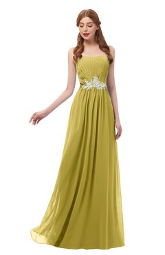 ColsBM Jess Golden Olive Bridesmaid Dresses Sleeveless Appliques Strapless A-line Zipper Modern