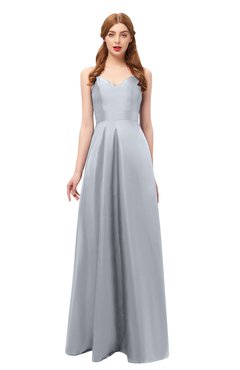 ColsBM Aubrey Silver Bridesmaid Dresses V-neck Sleeveless A-line Criss-cross Straps Sash Classic