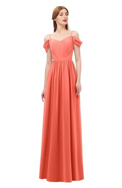 ColsBM Taylor Living Coral Bridesmaid Dresses A-line Off The Shoulder Short Sleeve Zipper Floor Length Simple