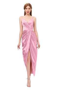 ColsBM Harlow Begonia Pink Bridesmaid Dresses Spaghetti Sleeveless Glamorous Hi-Lo Pleated Column