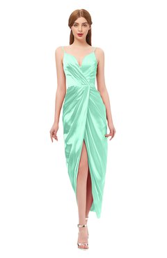 ColsBM Harlow Brook Green Bridesmaid Dresses Spaghetti Sleeveless Glamorous Hi-Lo Pleated Column