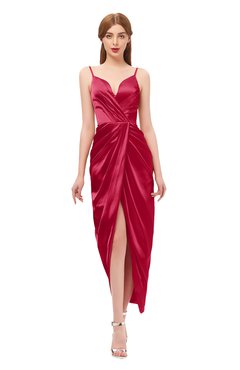 ColsBM Harlow Dark Red Bridesmaid Dresses Spaghetti Sleeveless Glamorous Hi-Lo Pleated Column