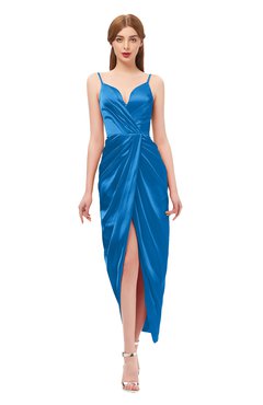 ColsBM Harlow Directoire Blue Bridesmaid Dresses Spaghetti Sleeveless Glamorous Hi-Lo Pleated Column