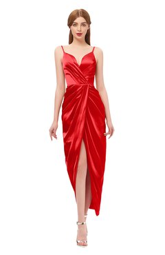 ColsBM Harlow Fiery Red Bridesmaid Dresses Spaghetti Sleeveless Glamorous Hi-Lo Pleated Column