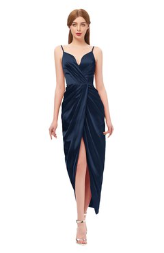 ColsBM Harlow Navy Blue Bridesmaid Dresses Spaghetti Sleeveless Glamorous Hi-Lo Pleated Column