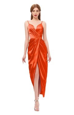 ColsBM Harlow Spicy Orange Bridesmaid Dresses Spaghetti Sleeveless Glamorous Hi-Lo Pleated Column