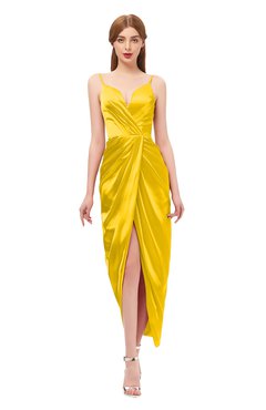 ColsBM Harlow Yellow Bridesmaid Dresses Spaghetti Sleeveless Glamorous Hi-Lo Pleated Column