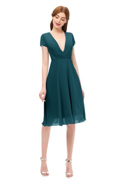 ColsBM Bailey Blue Green Bridesmaid Dresses V-neck Ruching A-line Zipper Knee Length Modern