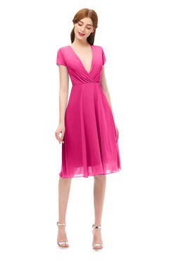 ColsBM Bailey Fandango Pink Bridesmaid Dresses V-neck Ruching A-line Zipper Knee Length Modern