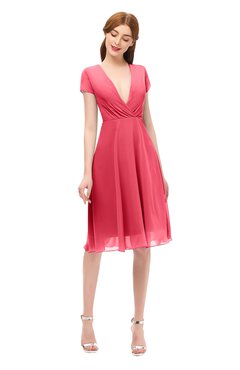 ColsBM Bailey Guava Bridesmaid Dresses V-neck Ruching A-line Zipper Knee Length Modern