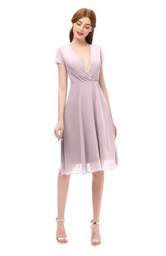 ColsBM Bailey Pale Lilac Bridesmaid Dresses V-neck Ruching A-line Zipper Knee Length Modern