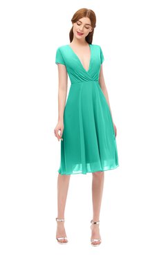 ColsBM Bailey Viridian Green Bridesmaid Dresses V-neck Ruching A-line Zipper Knee Length Modern