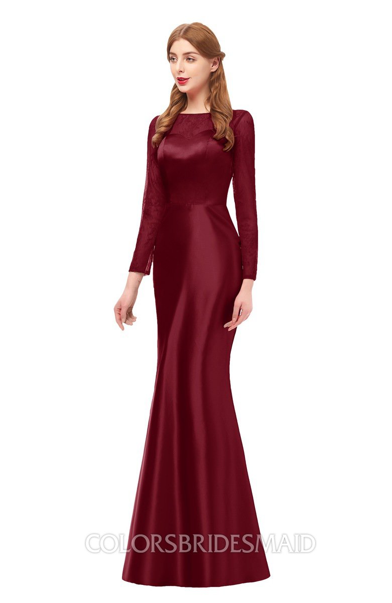 burgundy bridesmaid dress long sleeve