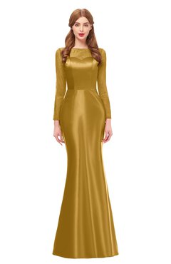 ColsBM Kenzie Harvest Gold Bridesmaid Dresses Trumpet Lace Bateau Long Sleeve Floor Length Mature