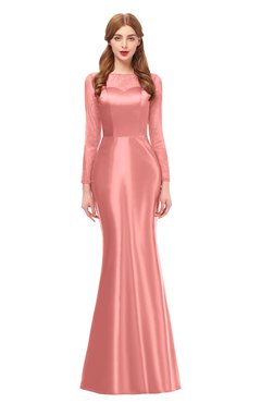 ColsBM Kenzie Peach Blossom Bridesmaid Dresses Trumpet Lace Bateau Long Sleeve Floor Length Mature