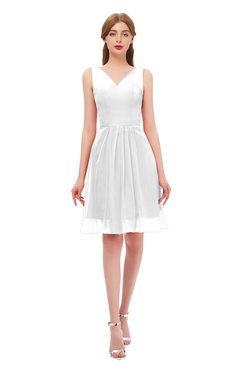 ColsBM Sage Cloud White Bridesmaid Dresses Zip up Knee Length Cute Sleeveless V-neck Ruching