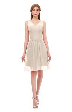 ColsBM Sage Cream Tan Bridesmaid Dresses Zip up Knee Length Cute Sleeveless V-neck Ruching