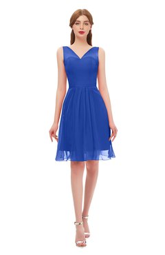 ColsBM Sage Electric Blue Bridesmaid Dresses Zip up Knee Length Cute Sleeveless V-neck Ruching