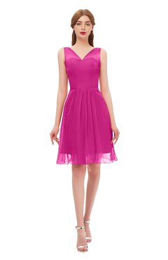 ColsBM Sage Hot Pink Bridesmaid Dresses Zip up Knee Length Cute Sleeveless V-neck Ruching