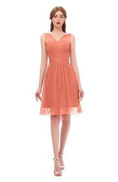 ColsBM Sage Persimmon Orange Bridesmaid Dresses Zip up Knee Length Cute Sleeveless V-neck Ruching