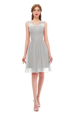ColsBM Sage Platinum Bridesmaid Dresses Zip up Knee Length Cute Sleeveless V-neck Ruching