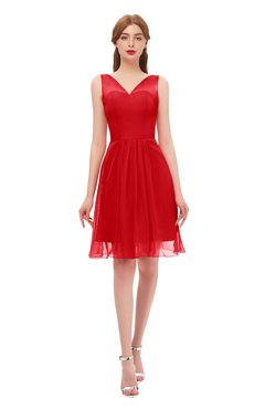 ColsBM Sage Red Bridesmaid Dresses Zip up Knee Length Cute Sleeveless V-neck Ruching
