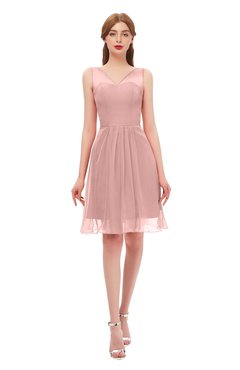 ColsBM Sage Silver Pink Bridesmaid Dresses Zip up Knee Length Cute Sleeveless V-neck Ruching
