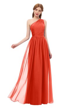 ColsBM Kendal Mandarin Red Bridesmaid Dresses A-line Sleeveless Half Backless Pleated Elegant One Shoulder