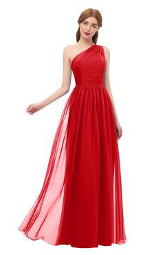 ColsBM Kendal Red Bridesmaid Dresses A-line Sleeveless Half Backless Pleated Elegant One Shoulder
