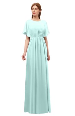 ColsBM Darcy Blue Glass Bridesmaid Dresses Pleated Modern Jewel Short Sleeve Lace up Floor Length