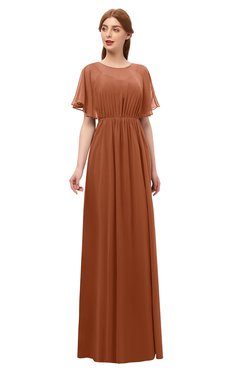 ColsBM Darcy Bombay Brown Bridesmaid Dresses Pleated Modern Jewel Short Sleeve Lace up Floor Length