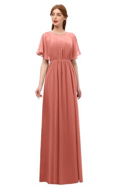 ColsBM Darcy Crabapple Bridesmaid Dresses Pleated Modern Jewel Short Sleeve Lace up Floor Length