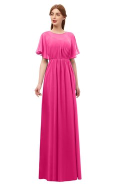ColsBM Darcy Fandango Pink Bridesmaid Dresses Pleated Modern Jewel Short Sleeve Lace up Floor Length