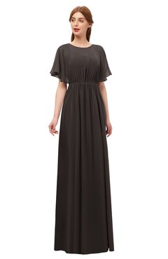 ColsBM Darcy Fudge Brown Bridesmaid Dresses Pleated Modern Jewel Short Sleeve Lace up Floor Length