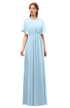 ColsBM Darcy Ice Blue Bridesmaid Dresses Pleated Modern Jewel Short Sleeve Lace up Floor Length