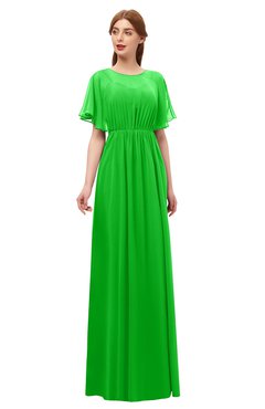 ColsBM Darcy Jasmine Green Bridesmaid Dresses Pleated Modern Jewel Short Sleeve Lace up Floor Length