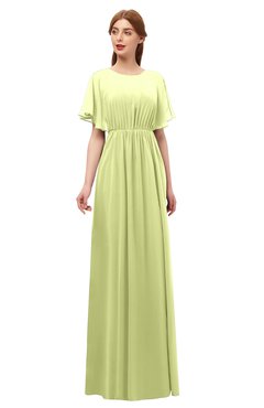 ColsBM Darcy Lime Green Bridesmaid Dresses Pleated Modern Jewel Short Sleeve Lace up Floor Length