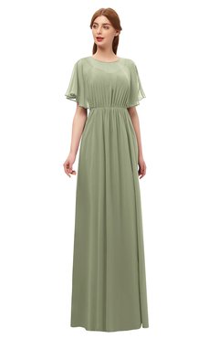 ColsBM Darcy Moss Green Bridesmaid Dresses Pleated Modern Jewel Short Sleeve Lace up Floor Length