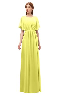 ColsBM Darcy Pale Yellow Bridesmaid Dresses Pleated Modern Jewel Short Sleeve Lace up Floor Length