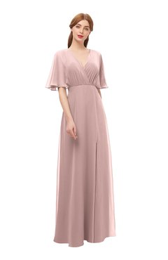 ColsBM Dusty Blush Pink Bridesmaid Dresses Pleated Glamorous Zip up Short Sleeve Floor Length A-line