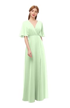 ColsBM Dusty Pale Green Bridesmaid Dresses Pleated Glamorous Zip up Short Sleeve Floor Length A-line