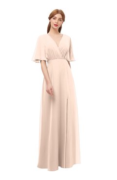 ColsBM Dusty Peach Puree Bridesmaid Dresses Pleated Glamorous Zip up Short Sleeve Floor Length A-line
