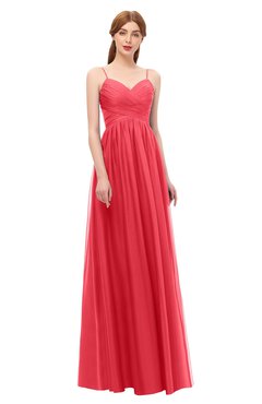 ColsBM Rian Coral Bridesmaid Dresses Sleeveless Ruching A-line Glamorous Half Backless Spaghetti