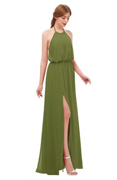 ColsBM Jackie Olive Green Bridesmaid Dresses Casual Floor Length Halter Split-Front Sleeveless Backless